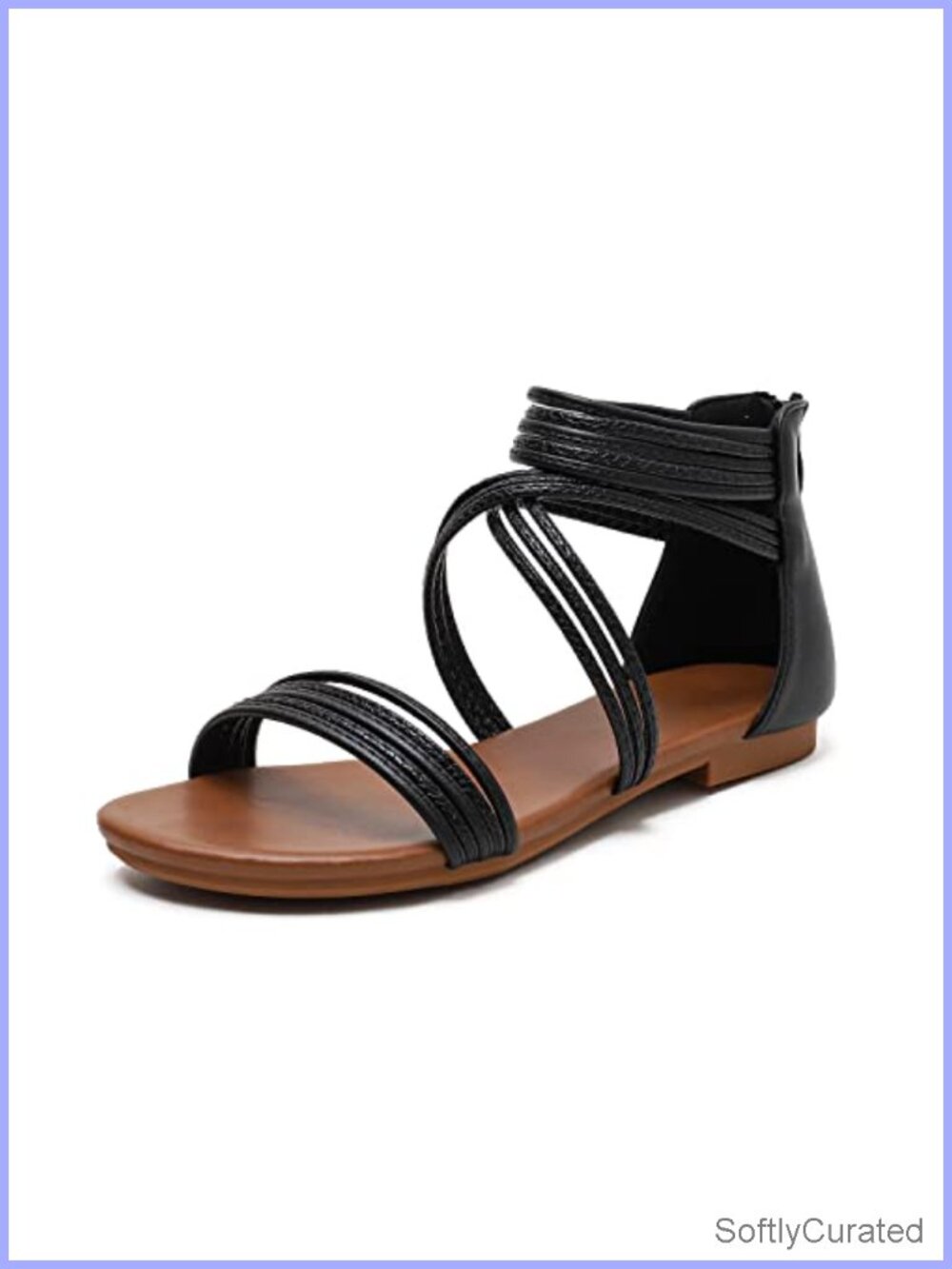 Women's Faux Leather Strappy Flat Sandals Non-Slip Beach Casual Dressy